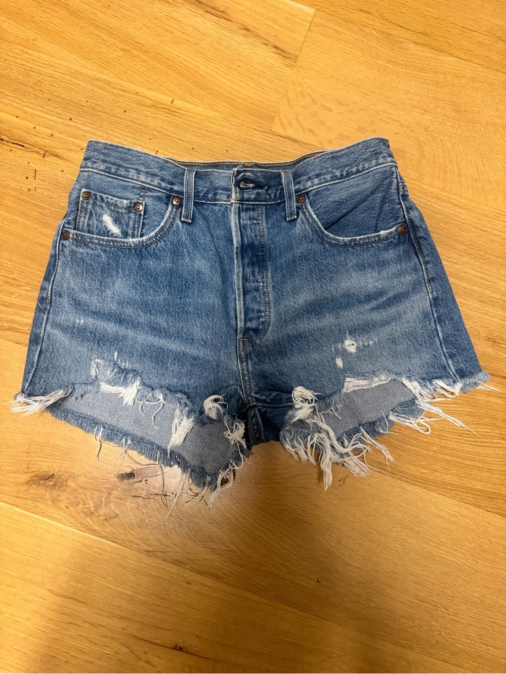 Levi's Blue Distressed Frayed Hem Denim Shorts